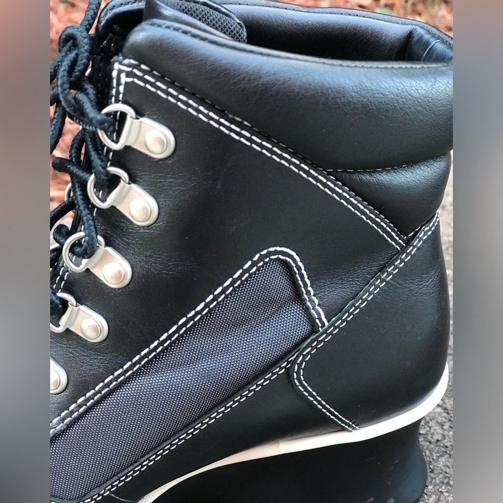 TIMBERLAND Hill Wedge Ankle Boots Size 5.5 Leather lace-up Black with White trim - Picture 7 of 16